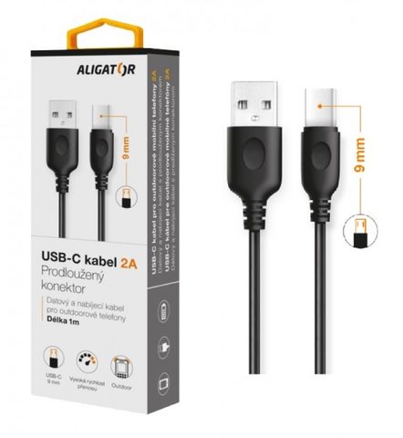 Datový kabel ALIGATOR TYP USB-C (prodloužený konektor) - černý