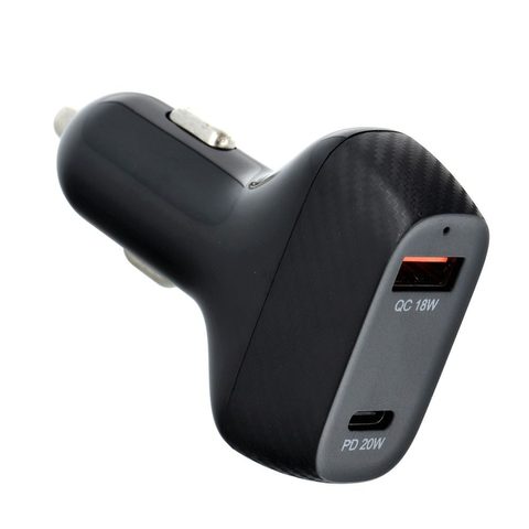 Car charger QWE Carbon Type C 3.0 PD20W + USB QC3.0 18W 3A CC271-1C1A black (Total 38W)