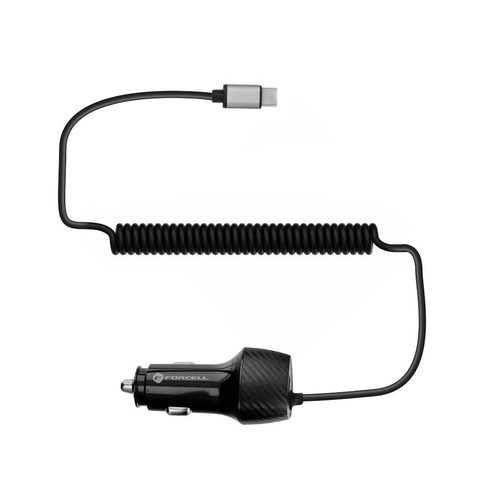 Autonabíječka USB QC 3.0 18W + kabel Type C 3.0 PD20W CC50-1AC černá(Celkem 38W) - FORCELL CARBON