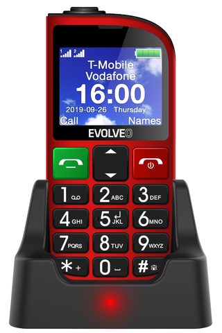 EVOLVEO EasyPhone FM, mobilný telefón pre seniorov s nabíjacím stojanom (červený)