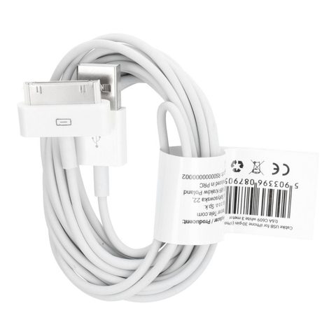 Datový / nabíjecí kabel pro Apple iPhone 3G, 3GS, 4, 4S 30-pin bílý 3m 0,6A