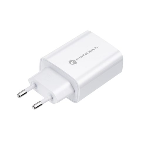 Nabíjačka so zásuvkou USB C 3A 20W, rýchle nabíjanie + Lightning kábel biela - Forcell