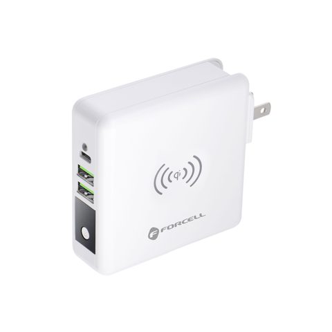 Multifunkční nabíječka 15W 4v1 se zásuvkou USB / USB-C, powerbankou 8000mAh a bezdrátovým nabíjením