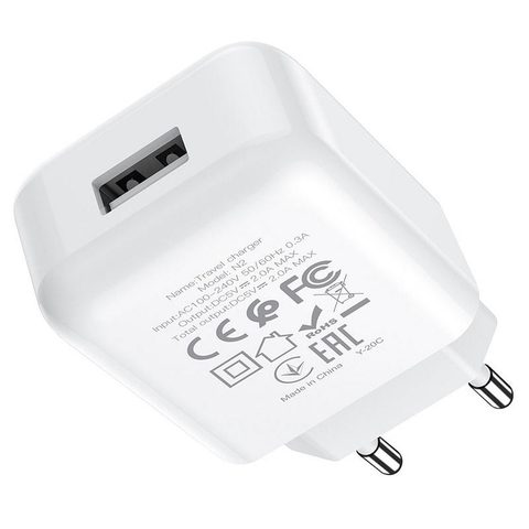 USB töltő + C típusú kábel 2A fehér - HOCO