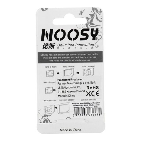 Adapter/szűkítő SIM kártyákhoz (Nano, Micro, SIM) - NOOSY 3in1