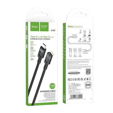 Redukce / adaptér USB C (samec) USB C (samice) 1,2m černý - HOCO