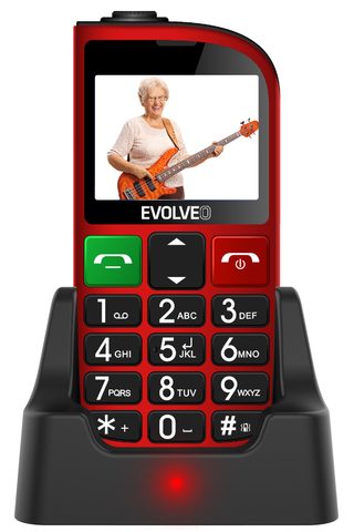 EVOLVEO EasyPhone FM, mobiltelefon időseknek töltőállvánnyal (piros)