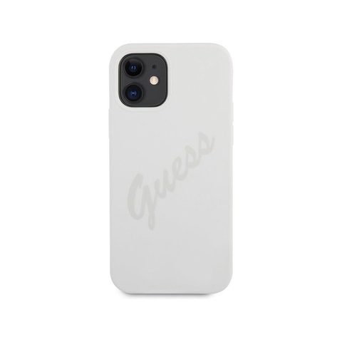 Obal / kryt pre Apple iPhone 12 mini 5,4 cream - Guess Silicone Vintage Script