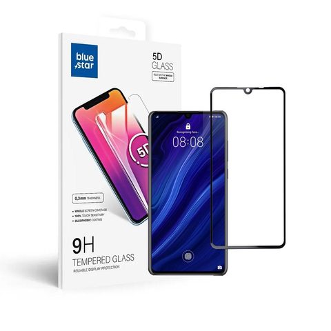 Tvrdené / ochranné sklo Huawei P30 (plné lepidlo/malá veľkosť) - čierne 5D Blue Star