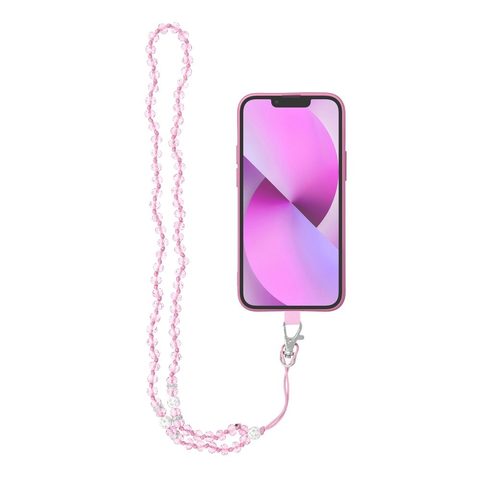 Přívěsek na telefon CRYSTAL DIAMOND 74cm - růžové korálky