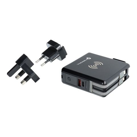 Multifunkční cestovní nabíječka 20W 5in1 s micro USB / USB-C / lightning kabel, Power Banka 10 000mAh, bezdrátové nabíjení 15W
