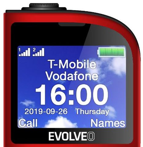 EVOLVEO EasyPhone FM, mobilný telefón pre seniorov s nabíjacím stojanom (červený)