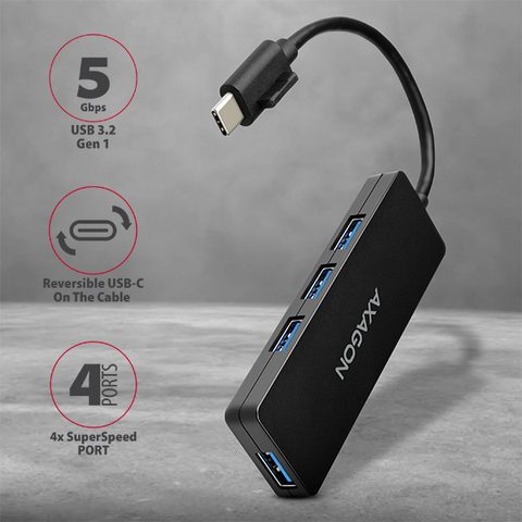 Csökkentő/hub AXAGON HUE-G1C, 4x USB 3.2 Gen 1 SLIM hub, 14cm Type-C kábel