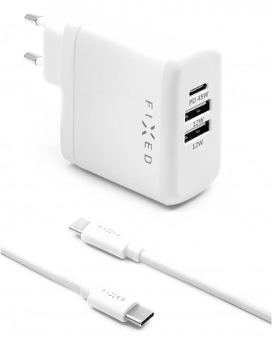 Hálózati töltő USB-C+2xUSB, kábel nélkül,45W