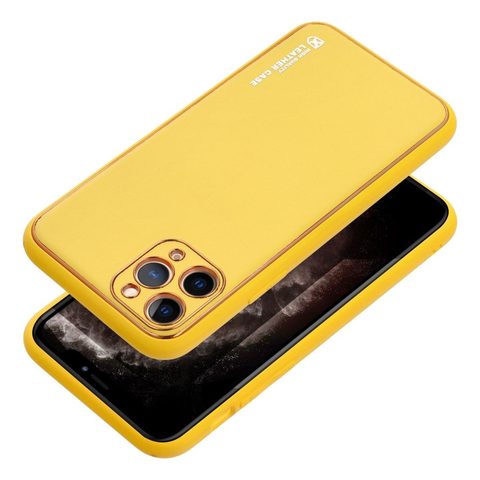 Obal / kryt na Apple iPhone 15 PLUS žlutý - LEATHER Case