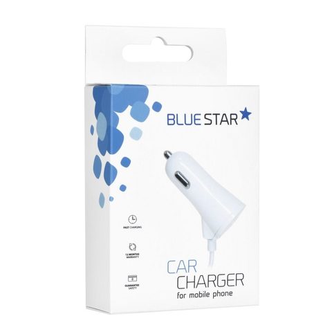 Autótöltő Lightning csatlakozó + USB port 3A - fehér Blue Star