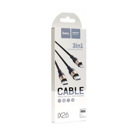 Datový / nabíjecí kabel 3v1 X26 (Lightning / Micro USB / USB-C) černo zlatý - HOCO