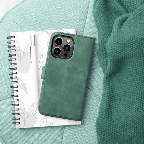 Pouzdro / obal na Apple iPhone 13 Pro Max zelený - knížkový Forcell TENDER