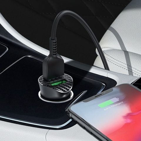 Autótöltő 2 x USB QC3.0 18W + kábel Iphone Lightning 8pin Farsighted Z39 fekete - HOCO
