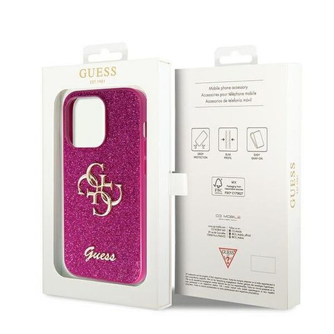 Obal / kryt na Apple iPhone 15 Pro růžový - Fixed Glitter Big 4G Guess