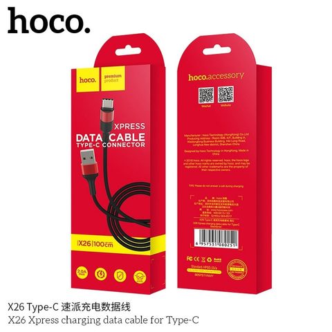 Kabel USB / USB-C 1m černo-červený - HOCO