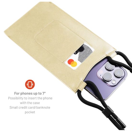 Taštička přes rameno s kapsou FIXED Verona s černou šňůrkou pro mobilní telefony do 7", světle žlutý