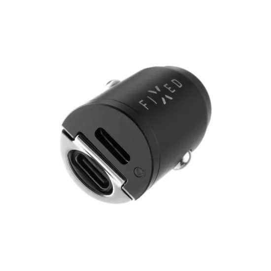 Autonabíječka 2xUSB-C výstupem v miniaturním provedení, podpora PD, 30W, černá - FIXED
