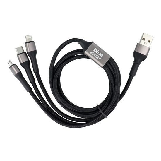 Datový kabel 3in1 Type micro USB / USB C / Lightning 3A Cafule 1,2 černý - BLUE STAR