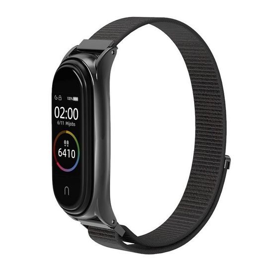 Nylonový řemínek Strap pro Xiaomi Mi Band 5 / 6 / 7 černý - Strap nylon