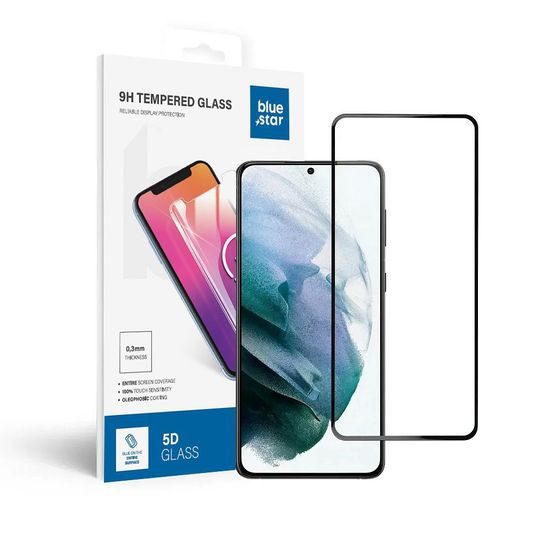 Tvrdené / ochranné sklo Samsung Galaxy S21 čierne - Celoplošné lepenie (celoplošné lepenie/malá veľkosť) 5D Blue Star