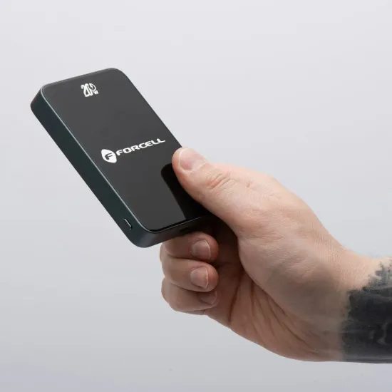 Tenká powerbanka Forcell F-Energy Super Slim F10k8 s MagSafe PD3.0 QC4.0 15W 10000mAh - černá