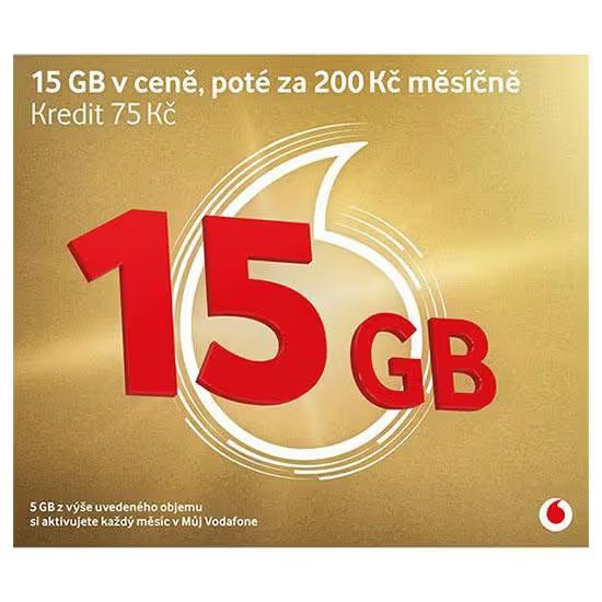 Karta Zlatá Vodafone 15 GB (+ 50,- kredit)