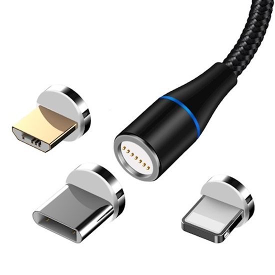Magnetický datový kabel Lightning + USB-C + microUSB 1m 3A černý - Maxlife