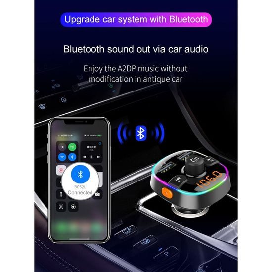 Transmiter FM MP3 bluetooth 5.0 + čtečka karet TF + 2xUSB QC3.0 BC52L