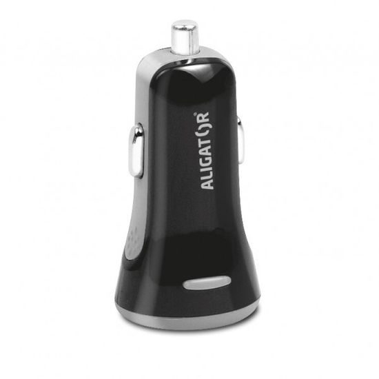 Nabíjačka do auta 3,4A, 2xUSB, smart IC, čierna, USB-C kábel - Aligator