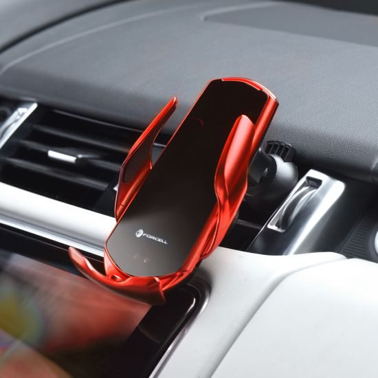 Držák do auta Forcell HS1, bezdrátové nabíjení 15W, senzor rozevírání, magnet. adaptér, červený