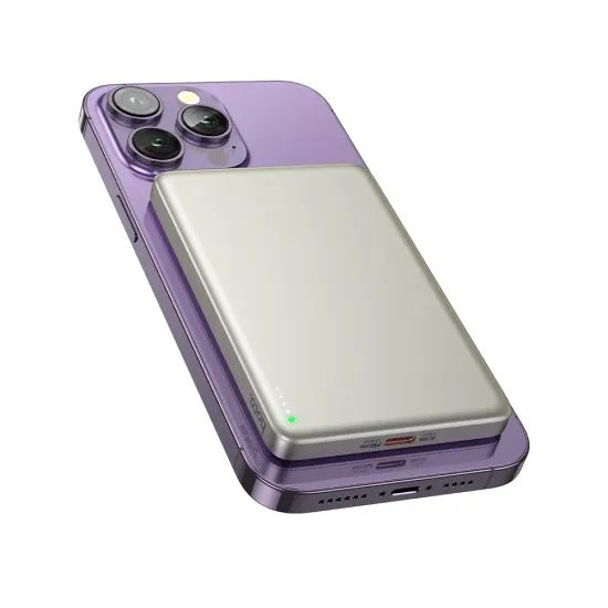 Powerbanka s bezdrátovým nabíjením HOCO Q26, 5000mAh, 20W, PD + FQI, 1 x QI - 1 x USB-C oranžová