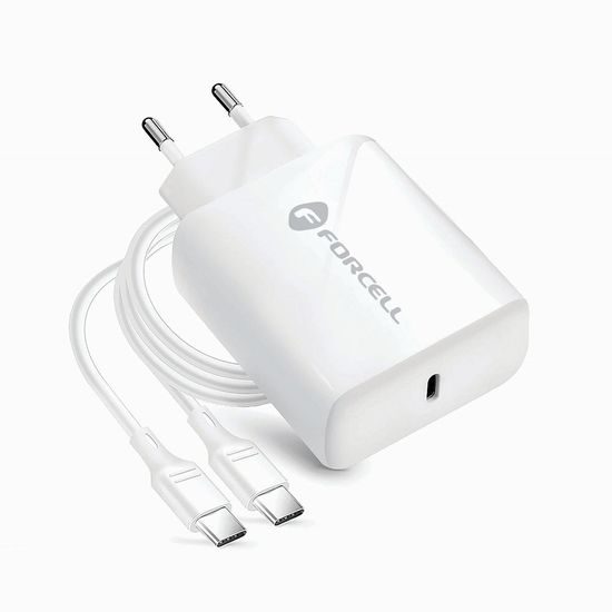Cestovní nabíječka Forcell vstup USB C s kabelem Typ C - 3A 25W s funkcí PD a QC 4.0