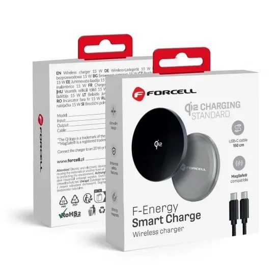 Bezdrátová nabíječka USB C Qi2 15W podpora MagSafe + kabel 1,5 m stříbrná - Forcell