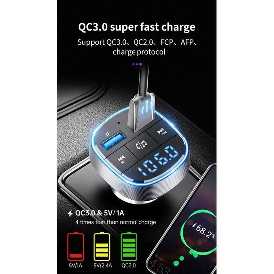 Transmiter FM MP3 bluetooth 5.0 + čtečka karet + 2xUSB QC3.0 BC57