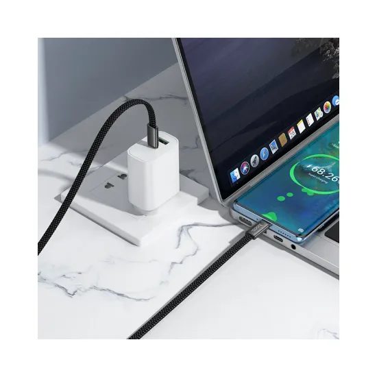 Kabel plochý opletený USB C / USB C 3A 60W 1 m X125 černý - Hoco