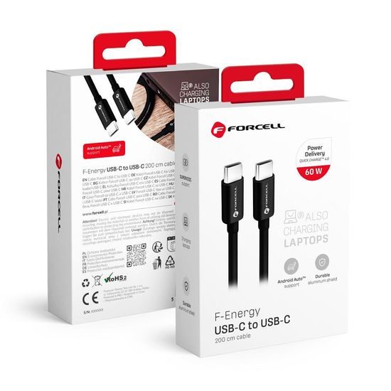 Nabíjecí / datový kabel USB-C - USB-C Forcell QC4.0 3A/20V PD60W C338 2m bílý