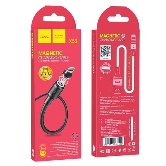 Magnetický nabíjecí kabel pro iPhone USB / Lightning 1 m černý - HOCO