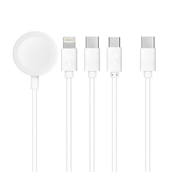 Kabel 4v1 USB Typ-C / MicroUSB / Lightning 8-pin / Apple Watch - USB Typ-C - bílý