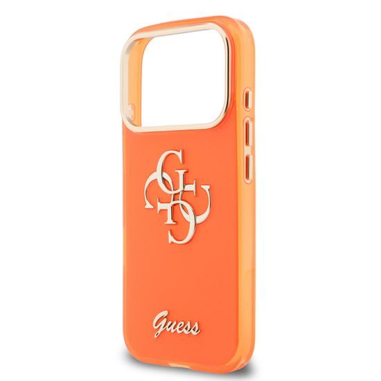 Obal / kryt na Apple iPhone 17 Pro oranžový - Guess IML 4G Script Metal Logo