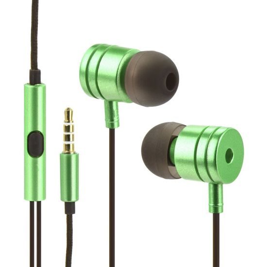 Slúchadlá stereo s konektorom pre mikrofón 3,5 mm kovovo zelené (BOX)