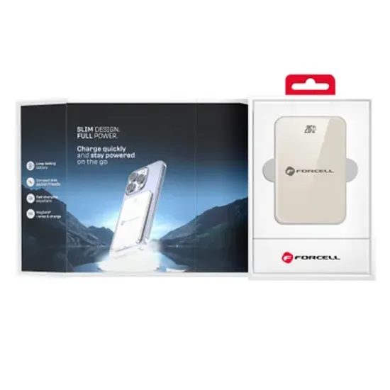 Tenká powerbanka Forcell F-Energy Super Slim F10k8 s MagSafe PD3.0 QC4.0 15W 10000mAh - béžová