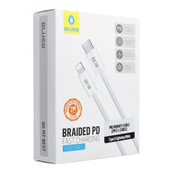 Datový / nabíjecí kabel C / Lightning QC4.0 PD60W 2M - bílý - BLUEO