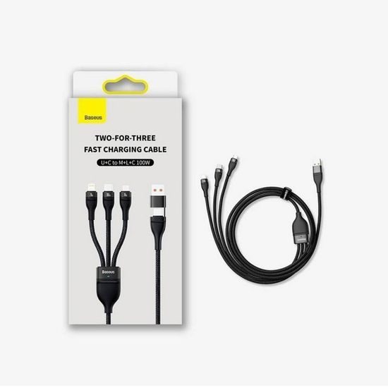 Datový / nabíjecí kabel Flash Series II USB Typ C / USB Typ A - USB Typ C / Lightning / Micro USB 100 W 1,2 m modrý - Baseus