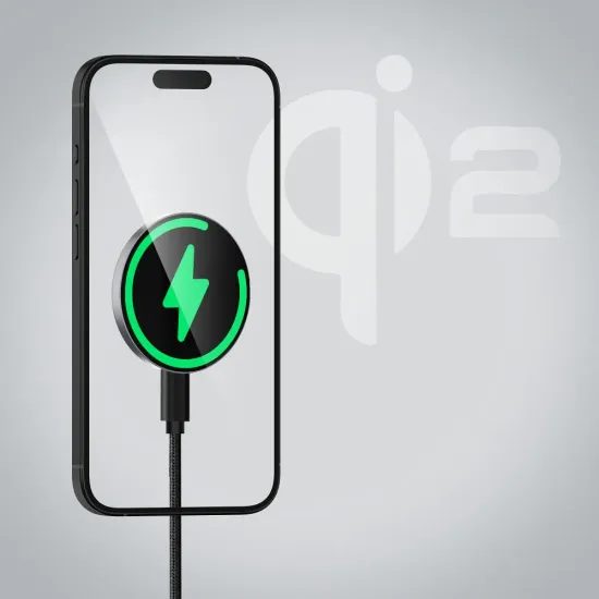 Bezdrátová nabíječka USB C Qi2 15W podpora MagSafe + kabel 1,5 m stříbrná - Forcell